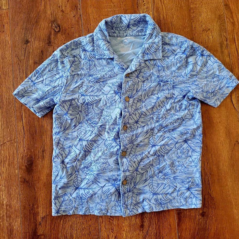 Tommy Bahama Blue Leaf Print Kids Button Down Shirt Size 8